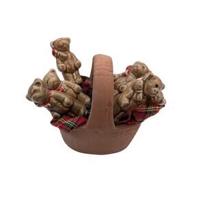 Vintage Ceramic Bears w/ Bows Cheese Jam Knife Spreaders Set of 6, Picnic Basket